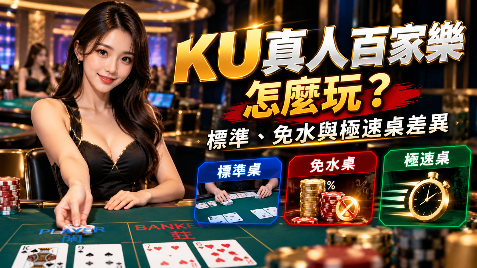 KU真人百家樂怎麼玩？標準、免水與極速桌差異